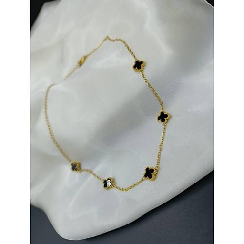 Siyah Van Cleef Yonca Model elik Kolye