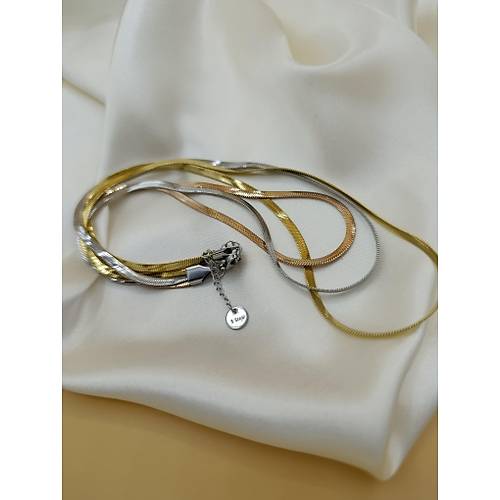 �talyan Yass� Gold-Rose-G�m�� ��l� �elik Kolye