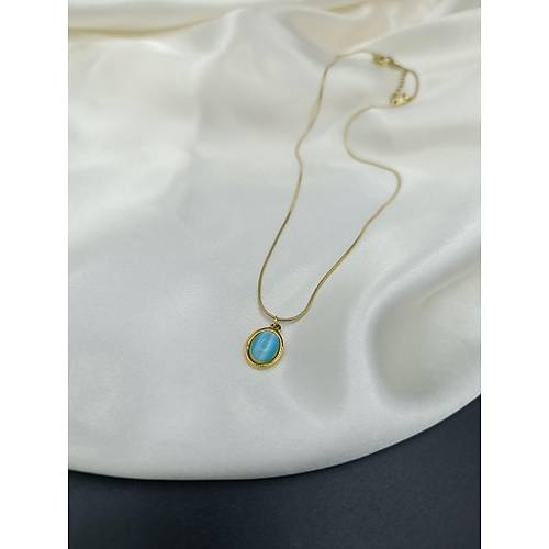 Oval Turkuaz Ta�l� �elik Kolye