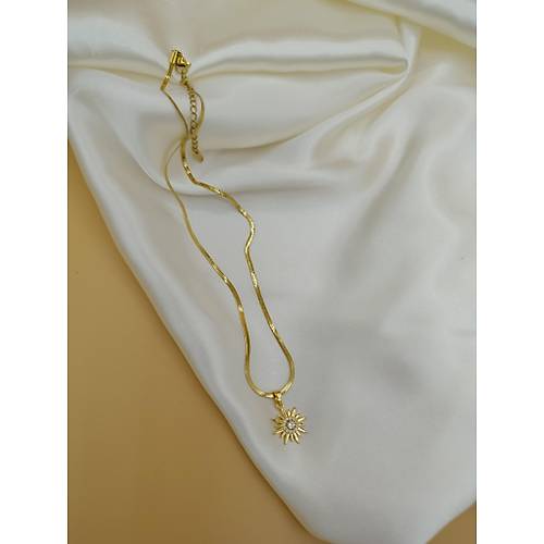 Zirkon Ta�l� G�ne� Fig�rl� �elik �talyan Zincir Kolye