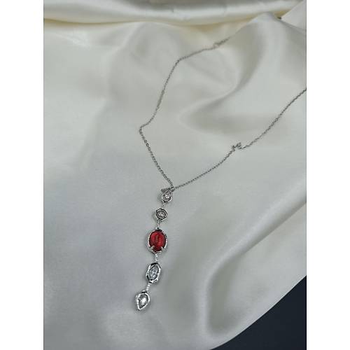 K�rm�z� Olips / Zirkon Ta�l� Y Model �elik Kolye