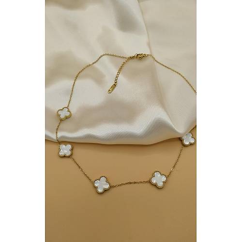 Beyaz Sedef Van Cleef Yonca Model elik Kolye