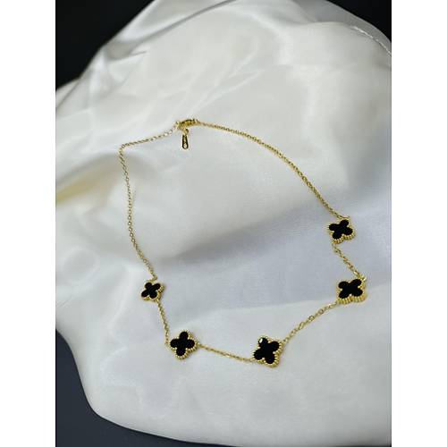 Siyah Van Cleef Yonca Model elik Kolye -2