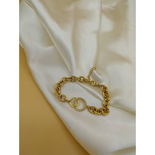 Zirkon Ta�l� �� ��e Halka �elik Zincir Bileklik