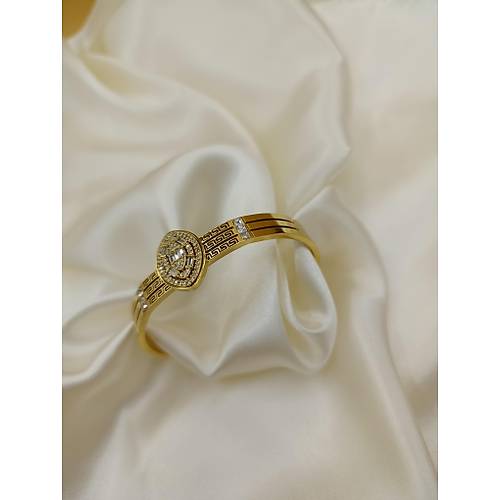 Zirkon Ta�l� Desenli Sultan Model �elik Kelep�e Bileklik