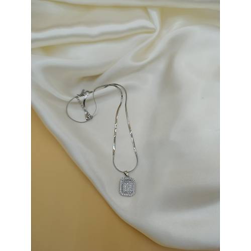 Zirkon Baget Ta�l� �elik �talyan Zincir Kolye