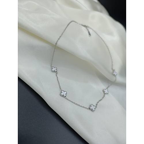 Beyaz Van Cleef Yonca Model �elik Kolye