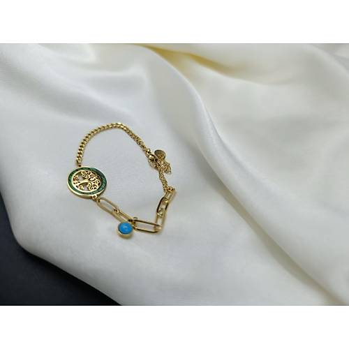 Mavi Boncuklu Ya�am A�ac� Detayl� �elik Zincir Bileklik