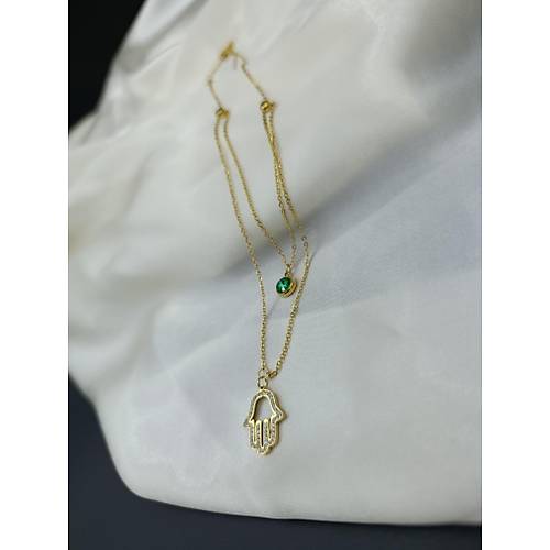 Yeil Kristalli Zirkon Tal Fatma Ana Eli  elik Kolye