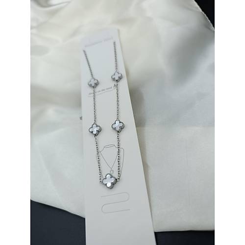 Beyaz Van Cleef Yonca Model �elik Kolye
