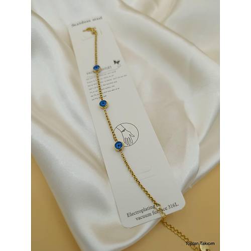 Mavi Boncuklu �elik Zincir Bileklik