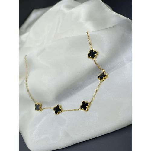 Siyah Van Cleef Yonca Model elik Kolye -2