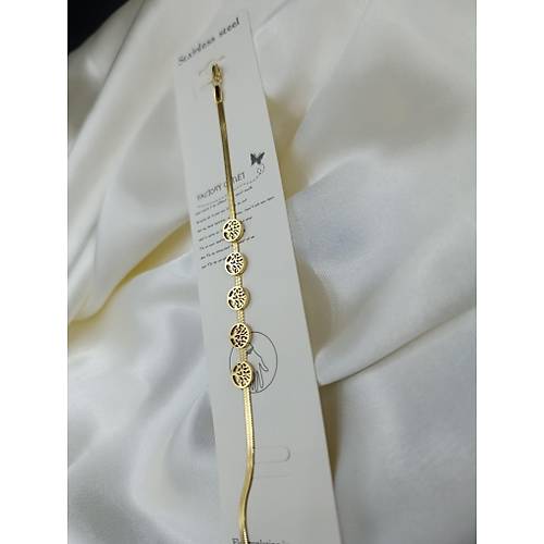 Hayat A�ac� Fig�rl� �elik �talyan Yass� Bileklik