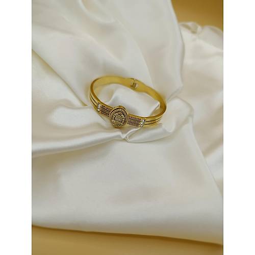 Zirkon Ta�l� Desenli Sultan Model �elik Kelep�e Bileklik