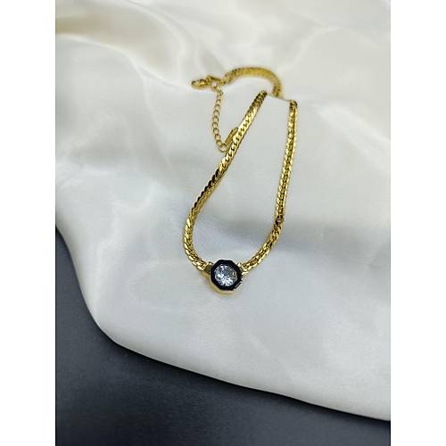 Zirkon Tek Tal Ezme Zincir (Serenay) elik Kolye