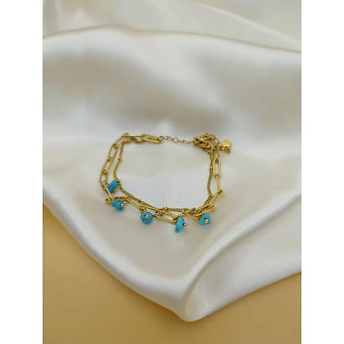 Turkuaz Do�al Ta� Fig�rl� �elik �ift Zincir Halhal