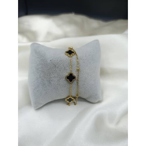 Siyah Yonca Fig�rl� Van Cleef �elik Bileklik