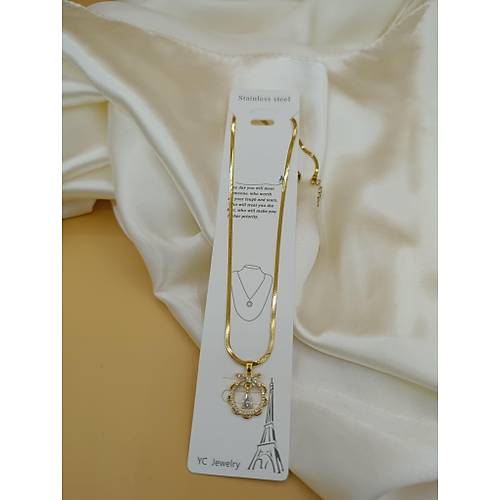 Zirkon Ta�l� Damla Kelebek Model �elik �talyan Yass� Kolye