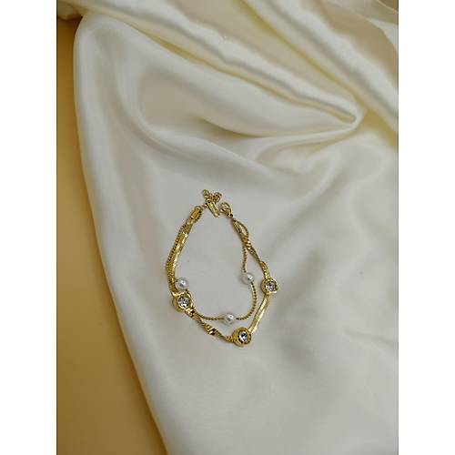 �ncili Zirkon Ta�l� Bvlgari �elik �ift Zincir Bileklik