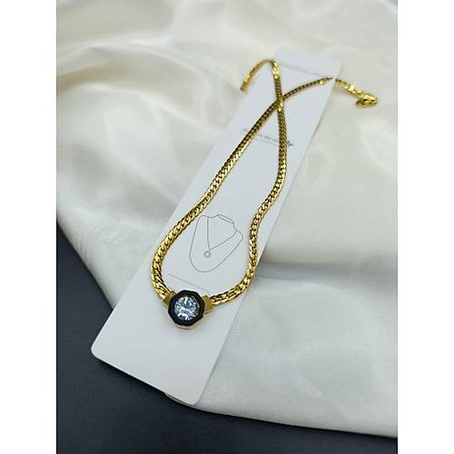 Zirkon Tek Tal Ezme Zincir (Serenay) elik Kolye