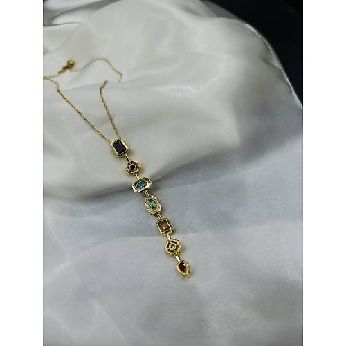 7 Elementli Renkli Zirkon Tal zel Y Tasarm elik Kolye