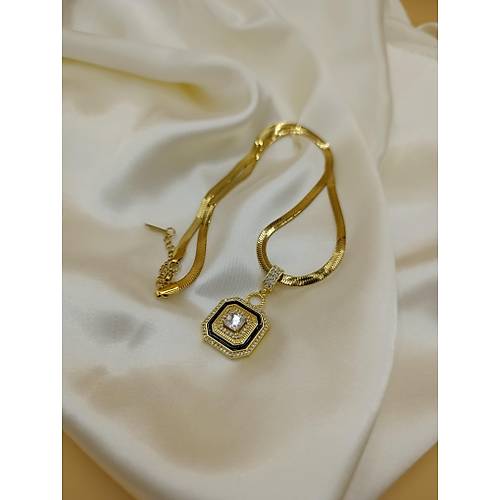 Zirkon Baget Ta�l� L�ks Tasar�m �elik �talyan Zincir Kolye