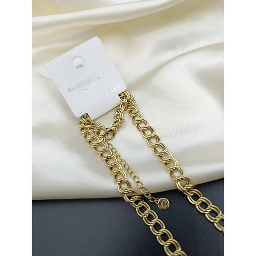 �ift Halka �elik Zincir Kolye-14K-316L