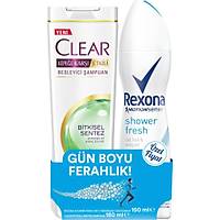 Rexona Shower Fresh Kadın Sprey Deodorant 150 ml + Clear Kadın Bitkisel Sentez Şampuan 180 ml Set