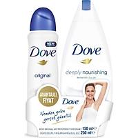 Dove Kadın Sprey Deodorant Original 150 ml +Dove Deeply Nourishing Duş Jeli 250 ml Set