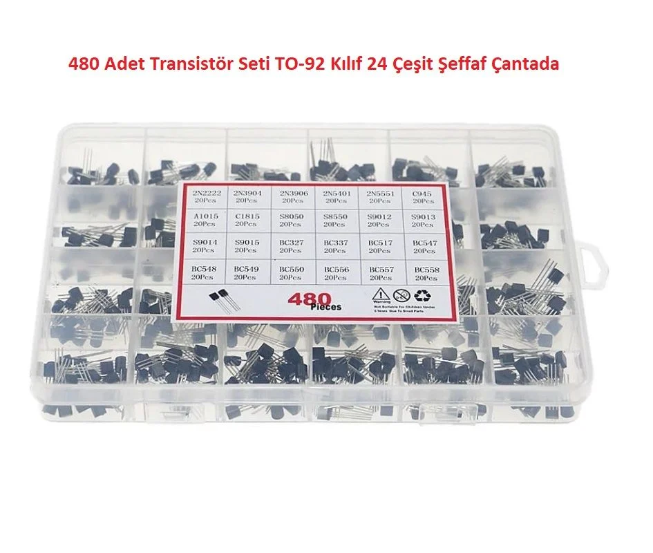 480 Adet Transistör Seti TO-92 Kılıf 24 Çeşit Şeffaf Çantada