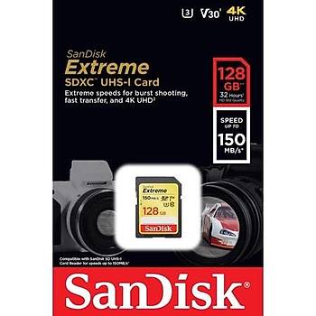 Sandisk Extreme 128GB SDXC Hafýza Kartý C10 U3 4K V30 150MB/s S