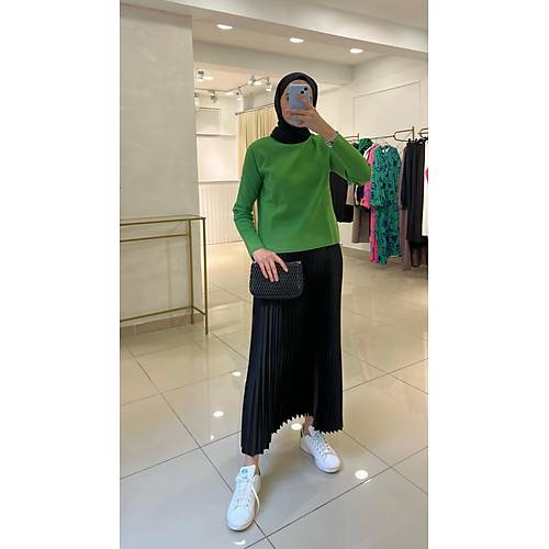 Saten Pilise Etek Siyah