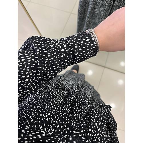 Siyah geometrik puantiye Emprme Elbise