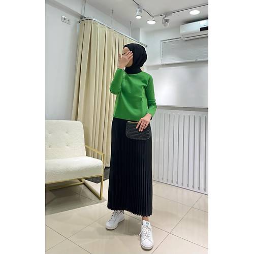 Saten Pilise Etek Siyah
