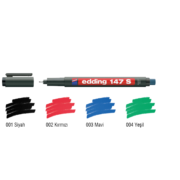 Edding Asetat Kalemi (10 adet)Permanent S Seri 0.3 MM Siyah 147 S
