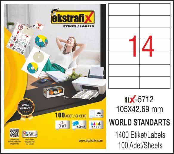 Ekstrafix Laser Etiket 100 YP 105x42,69 Laser-Copy-Inkjet FİX-5712