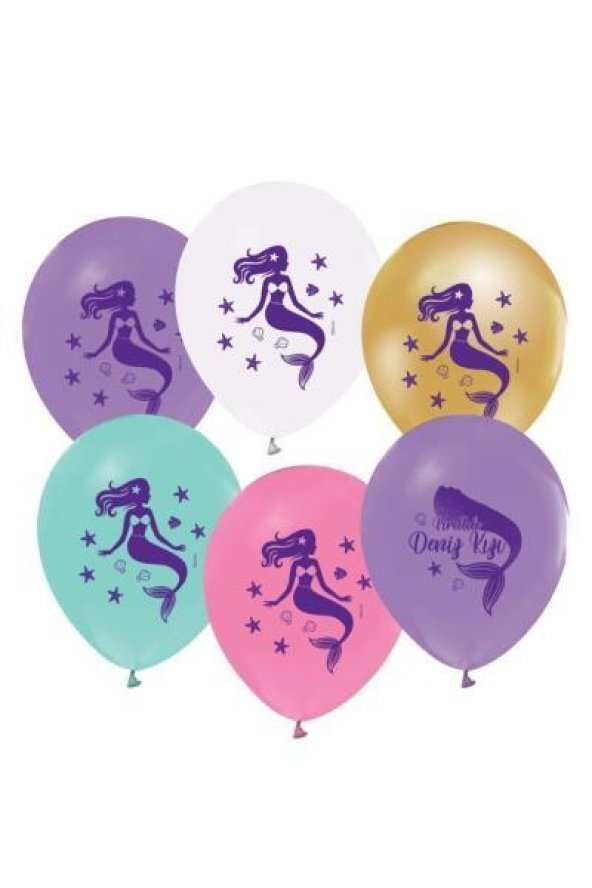 Balonevi Balon 3+1 Pırıltılı Deniz Kızı Baskılı 12"