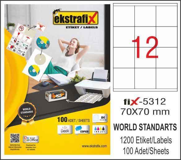 Ekstrafix Laser Etiket 100 YP 70x70 Laser-Copy-Inkjet FİX-5312
