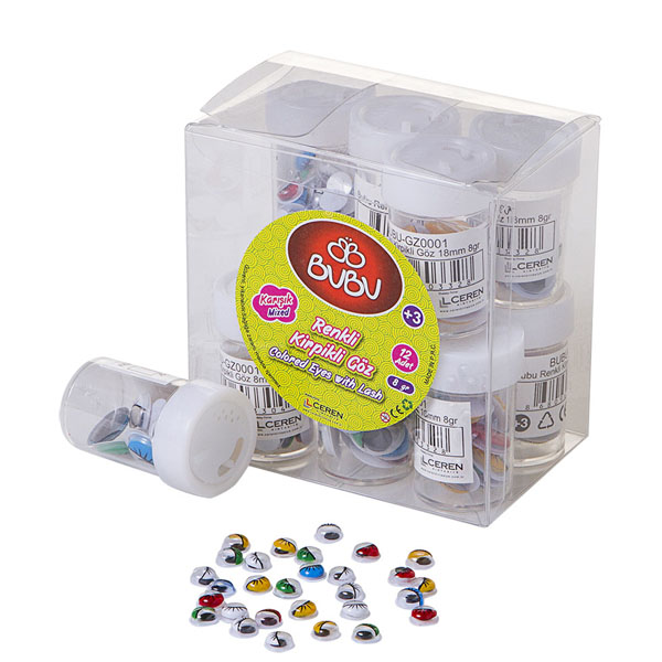 Bu-Bu Renkli Kirpikli Karışık Göz 8 GR (12 li)