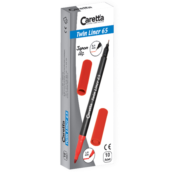 Caretta Twinliner Çift Uçlu Keçeli Kalem 0.4 MM-1.0 MM Pembe 10 LU 65/09-10-LI-PKT