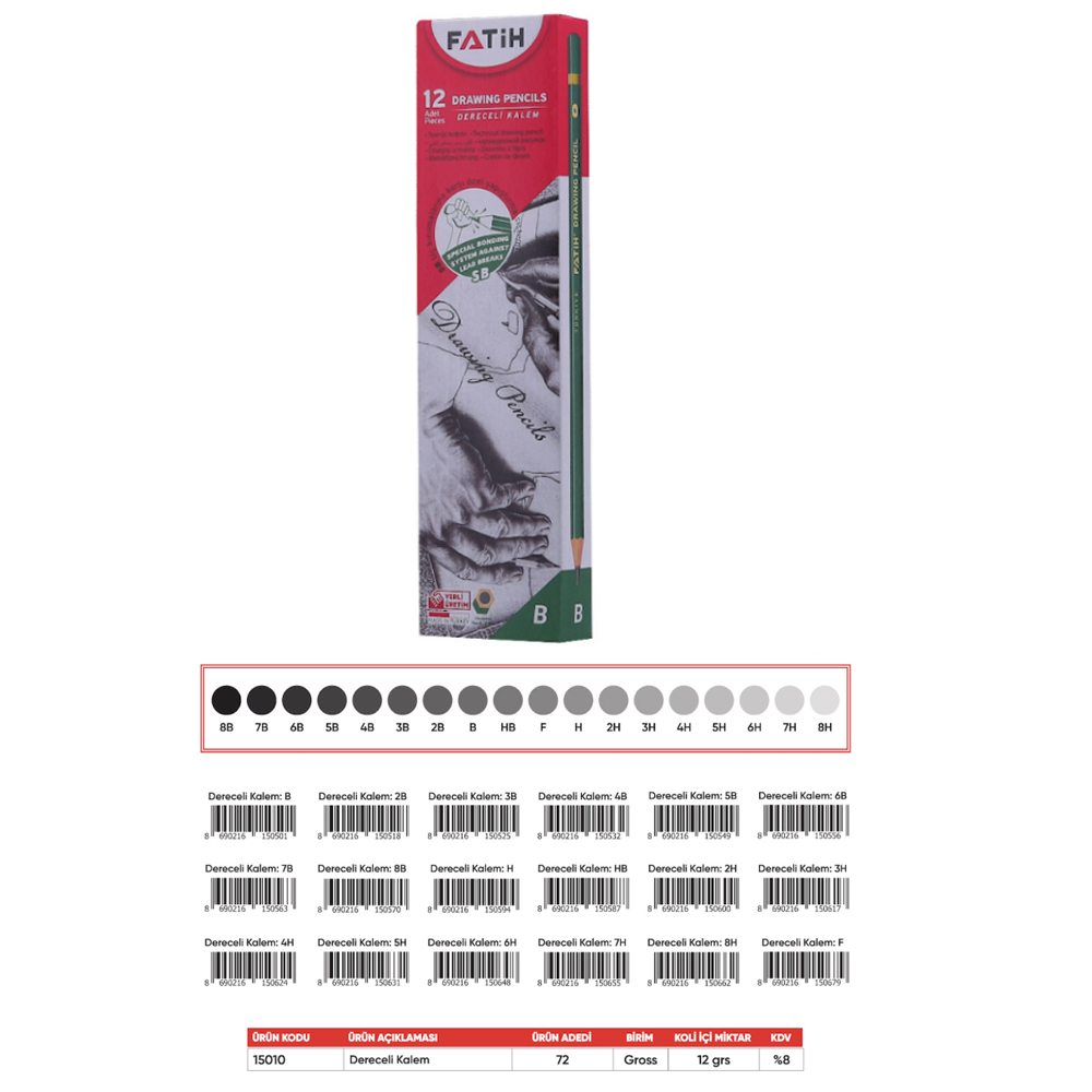 Fatih Kurşun Kalem Dereceli 2B (12 li paket)