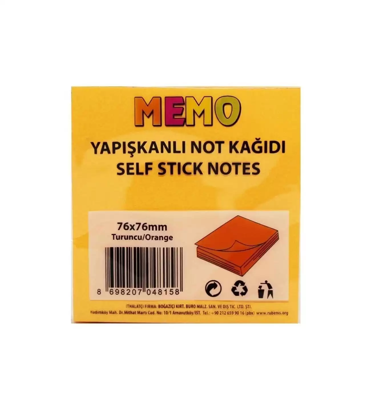 Rubenis Yapışkanlı Not Kağıdı 76x76 MM 50 Şeffaf Turuncu 50 YP RPS-153-24-PKT