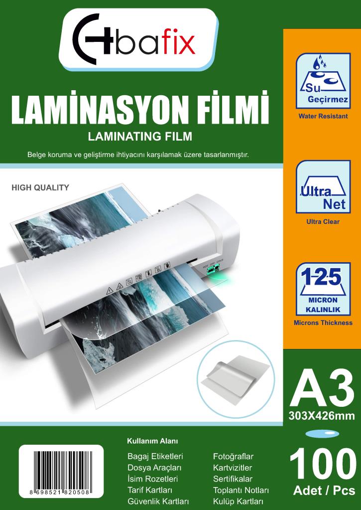 Bafix Laminasyon Filmi A3 125 MIC 100 LÜ 303-426