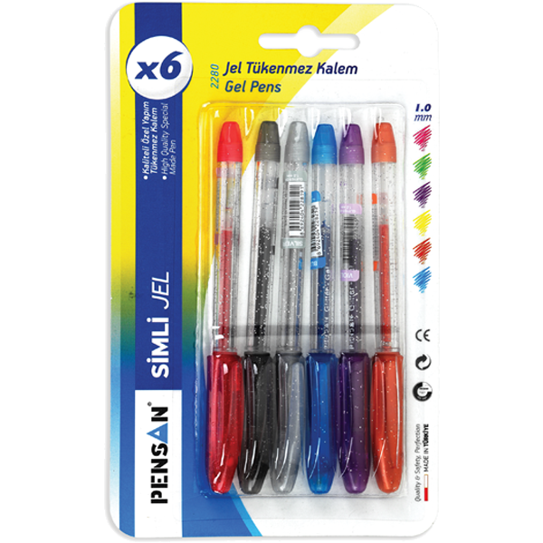 Pensan Tükenmez Kalem Jel Simli 1.0 MM Mavi (12 paket)