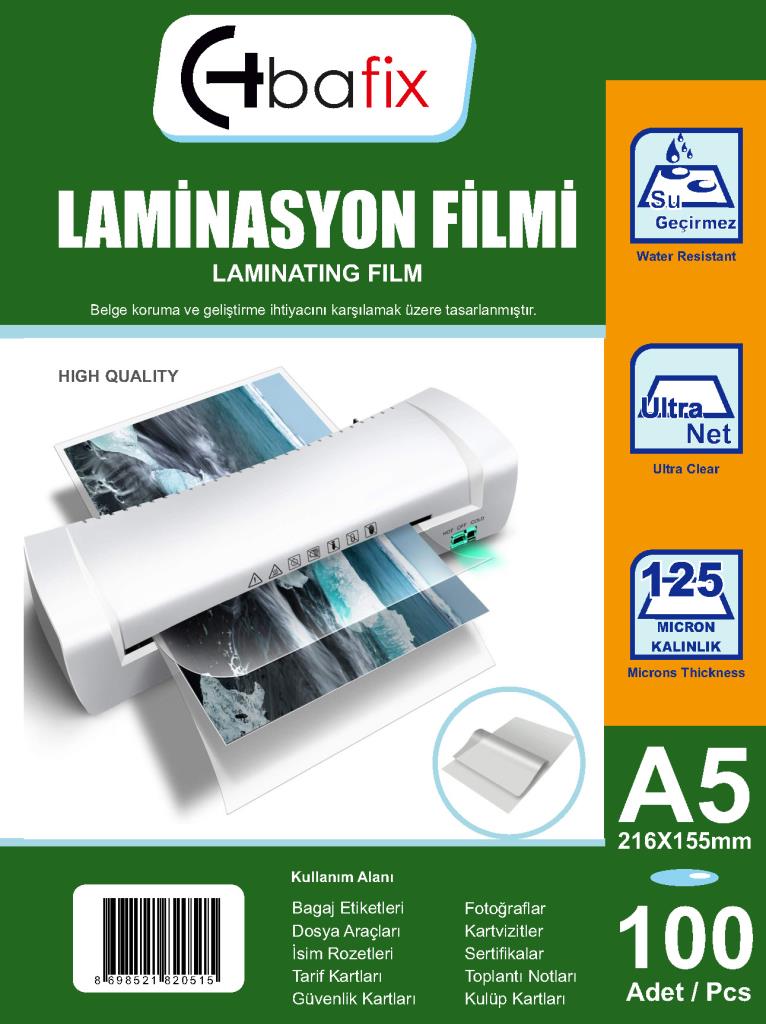 Bafix Laminasyon Filmi A5 125 MIC (100 LÜ) 154-216