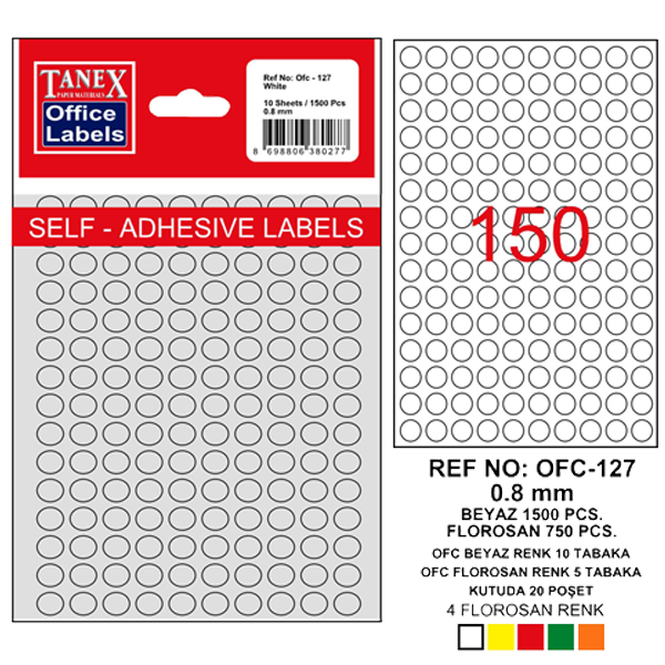 Tanex Ofis Etiketi Beyaz Ofc-127 (10 paket)