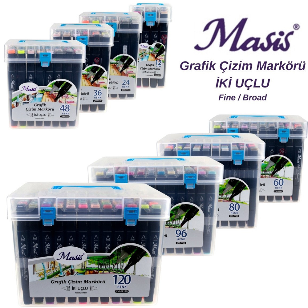Masis Grafik Çizim Markörü İki Uçlu 80 Renk ÇM-PP80-80-STD