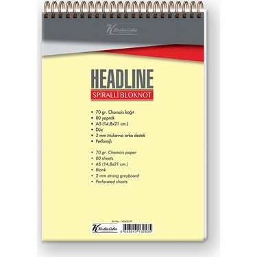 Keskin Color Bloknot Karton Kapak Spiralli Headline A5 80 YP Düz