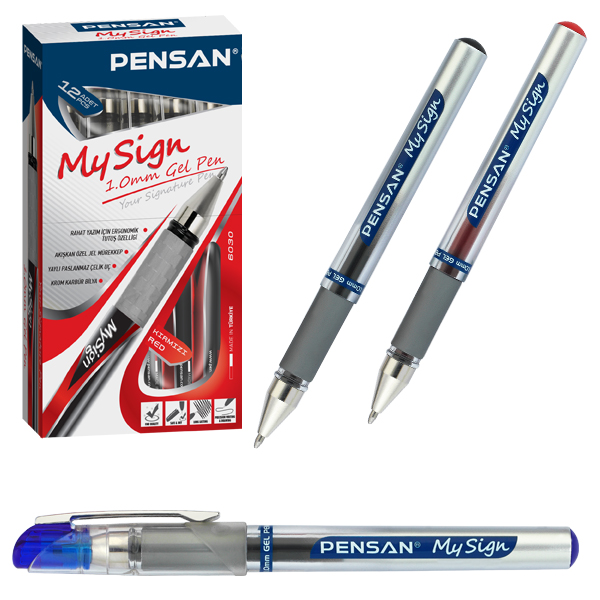 Pensan Roller Kalem  ( 12 adet )My-Sıgn Jel Bilye Uçlu İmza Kalemi 1.0 MM Kırmızı 6030