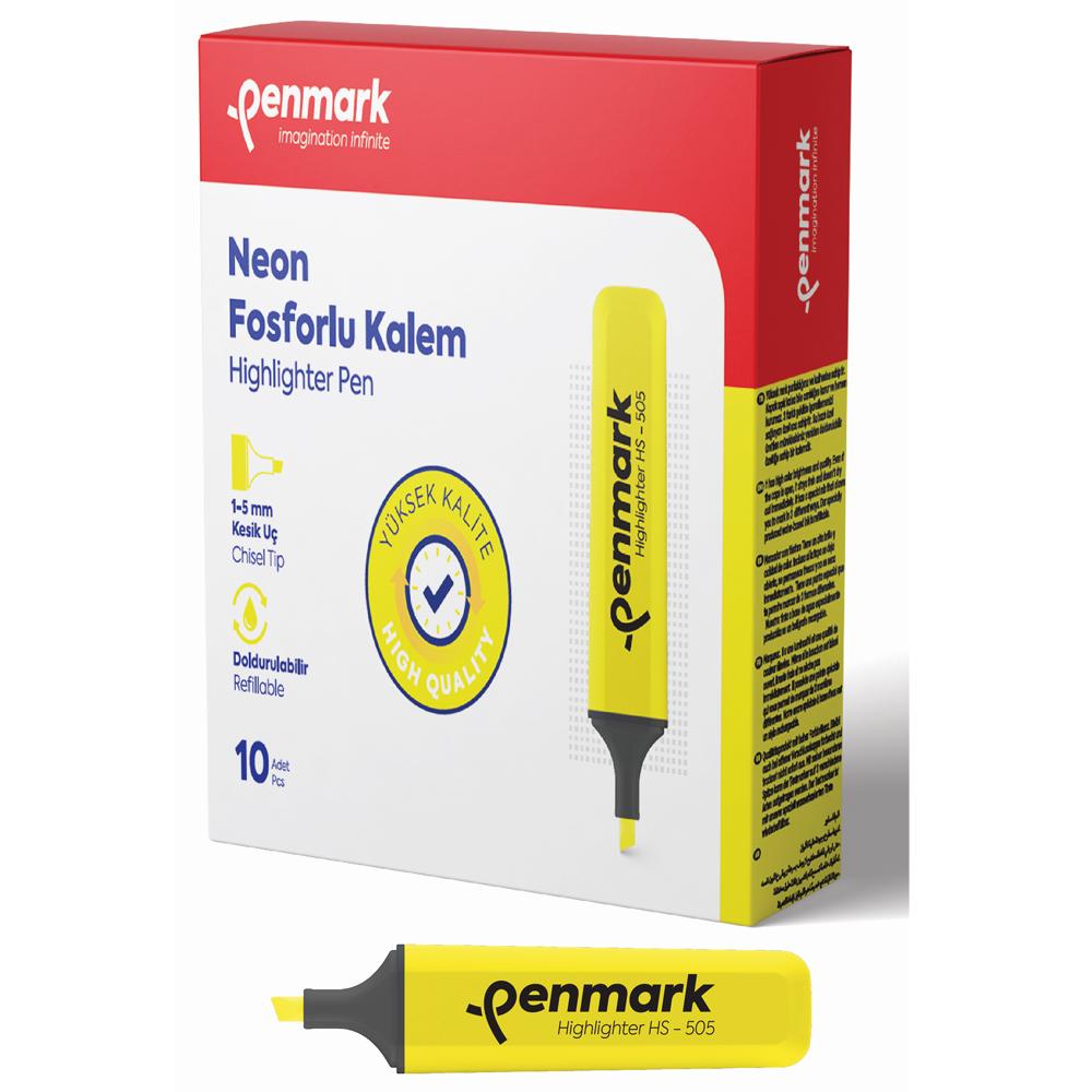Penmark Neon Fosforlu Kalem Sarı (10 lu)HS 505 01